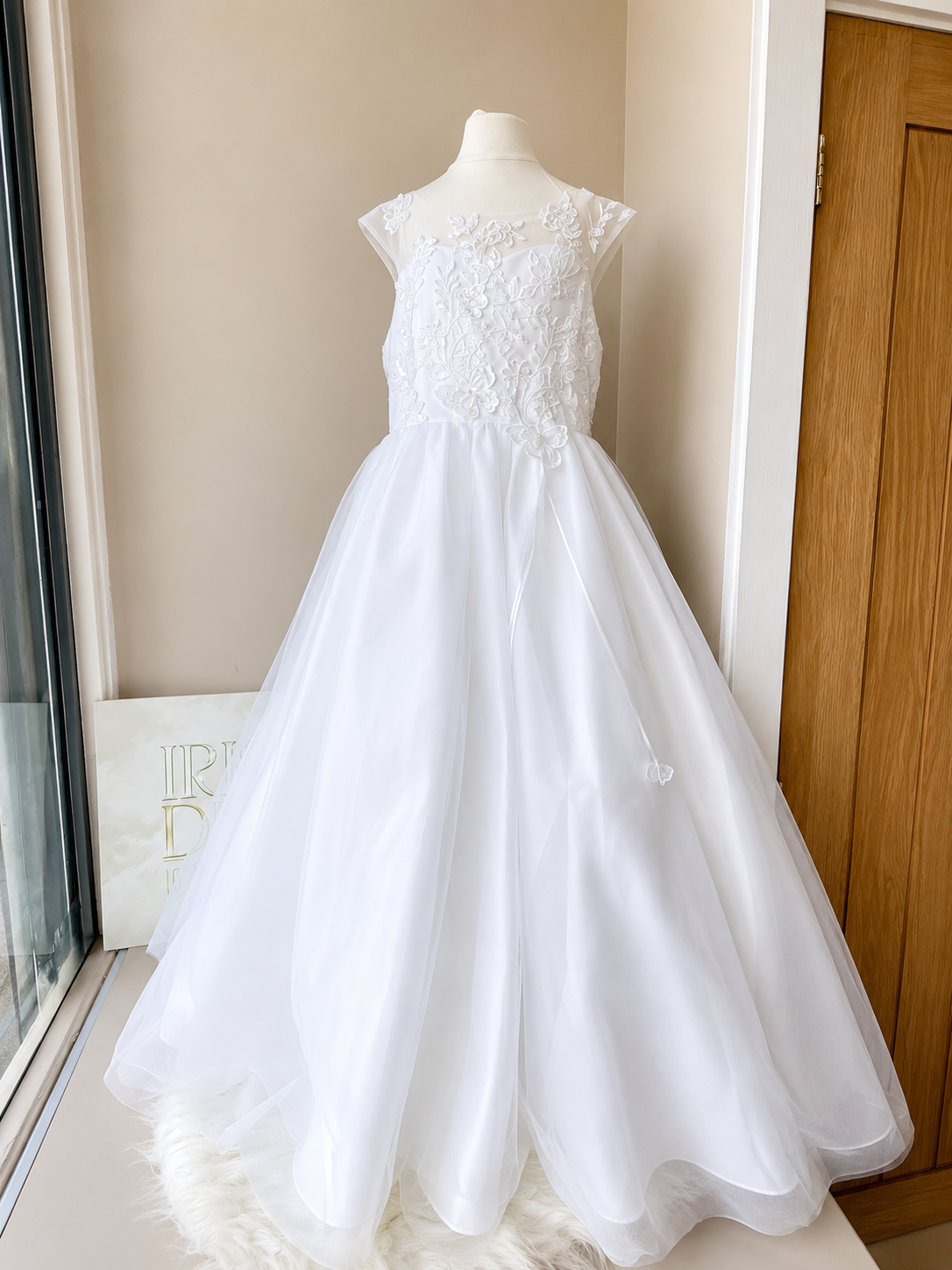 Elegant White Floral Appliqué Christening Dress