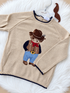 Beige knitted baby boys cowboy bear jumper with navy trim