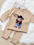 Beige knitted baby boy cowboy teddy jumper and trousers set