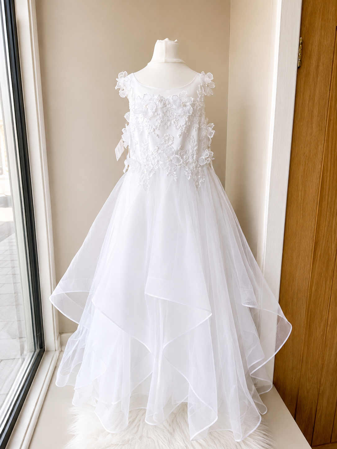 White Floral Appliqué Christening Dress