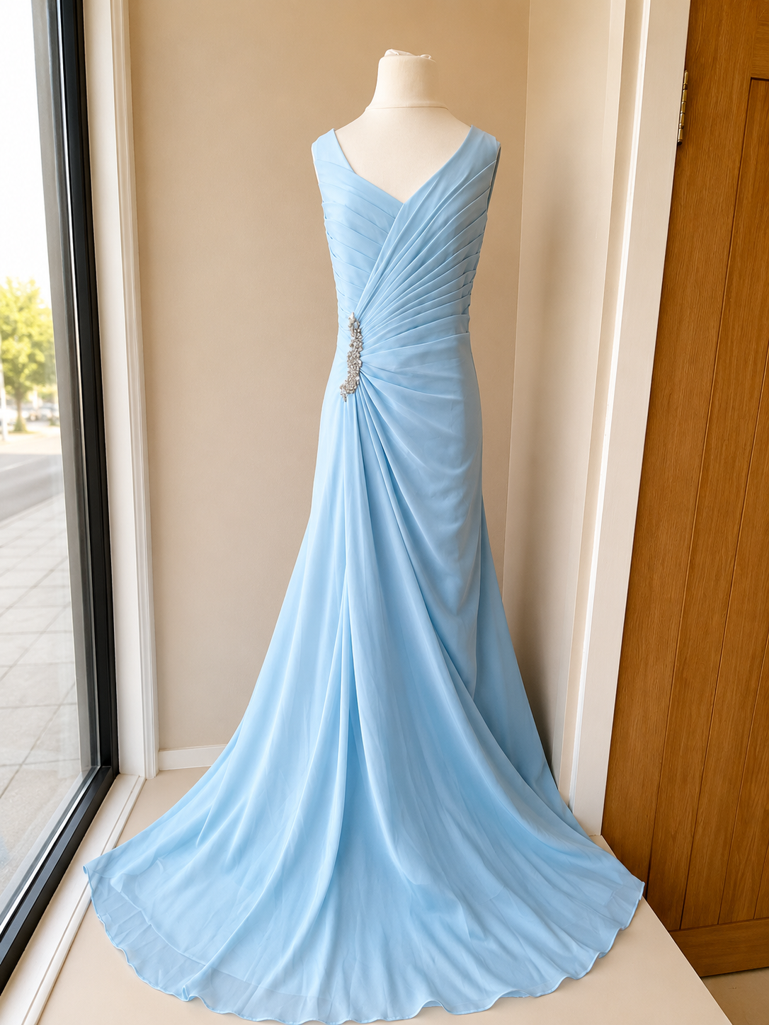 Powder Blue Draped Evening Dress | Girls&