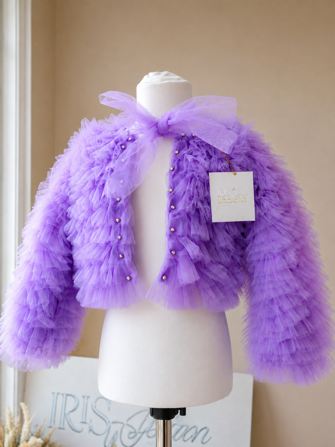Bolero de tul con volantes de lujo de cristal morado para niñas