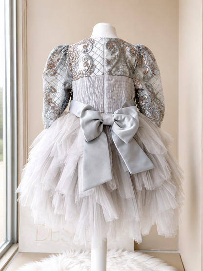 Luxury Silver &amp; Champagne Embroidered Princess Tulle Dress