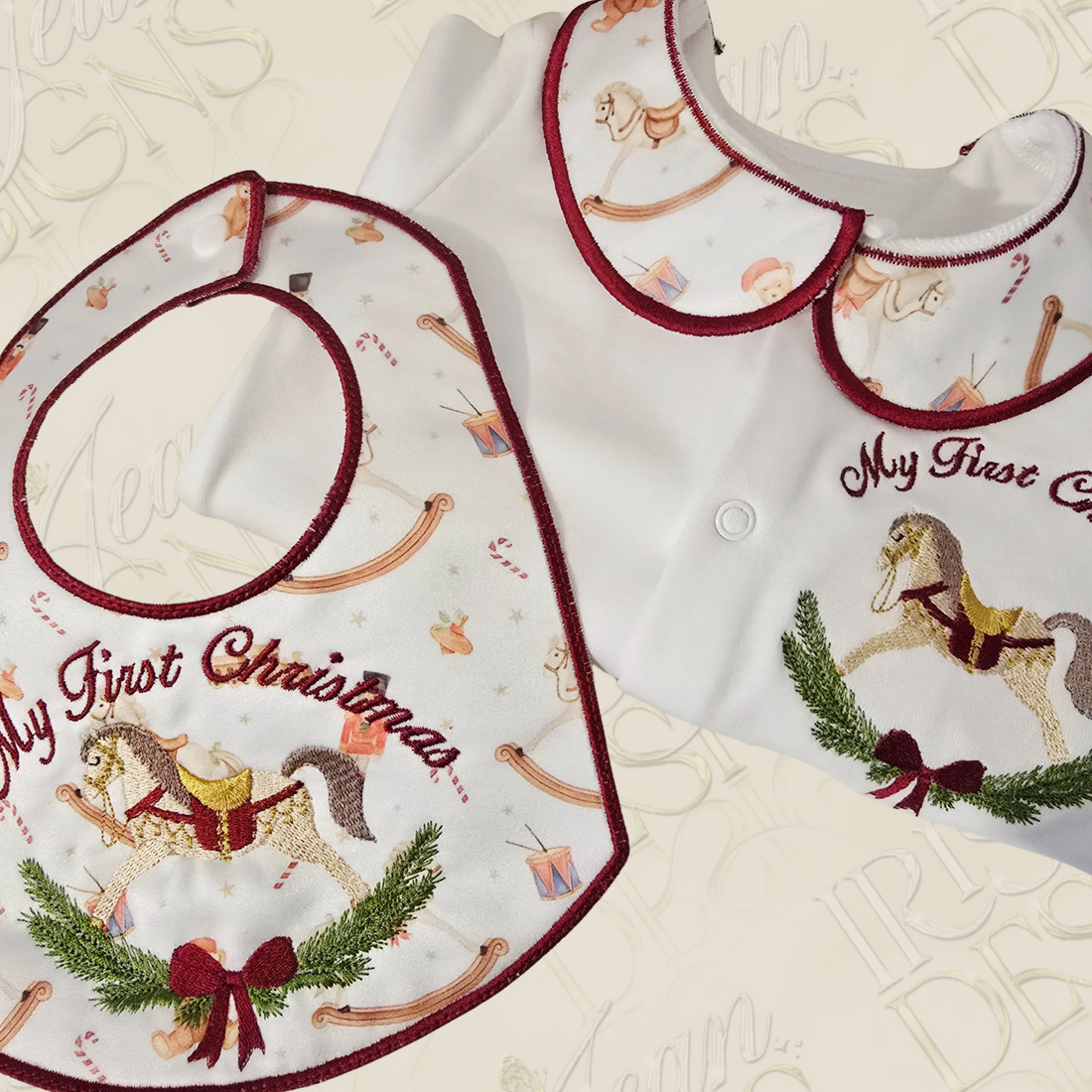 Christmas Rocking Horse Embroidered Set