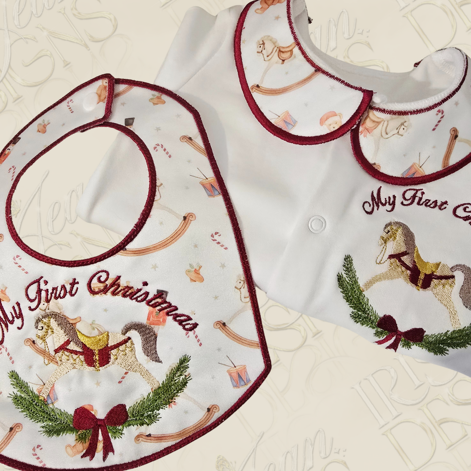 Christmas Rocking Horse Embroidered Set