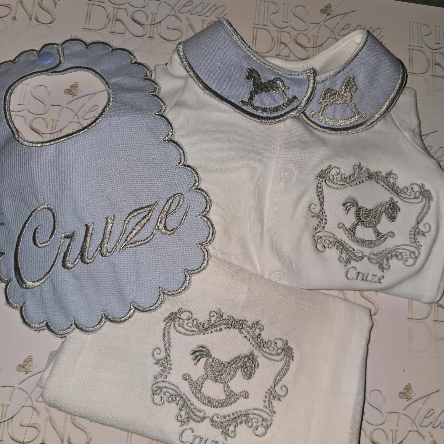 Baby Blue &amp; Silver Rocking Horse Set