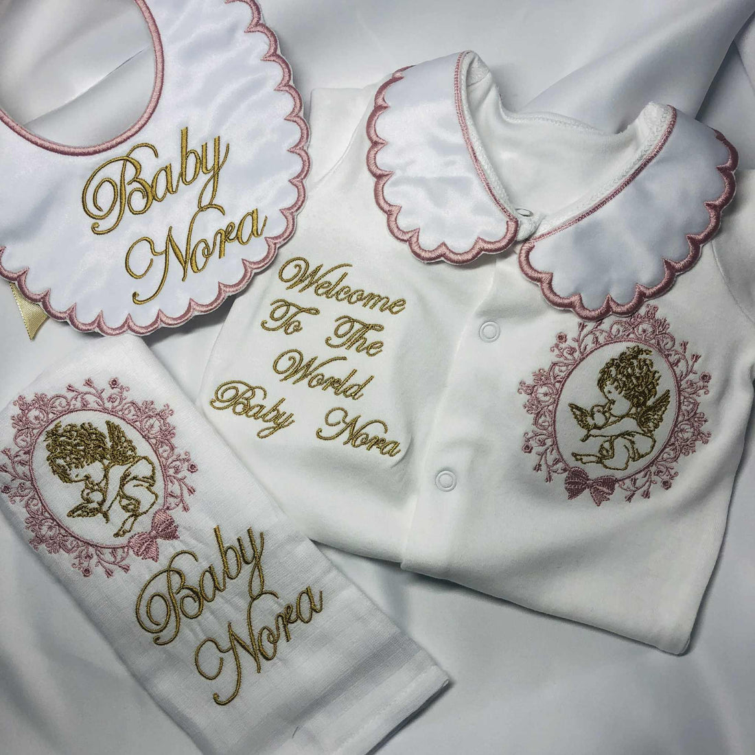 Dusky Pink and Gold Cherub Frame Hospital Set