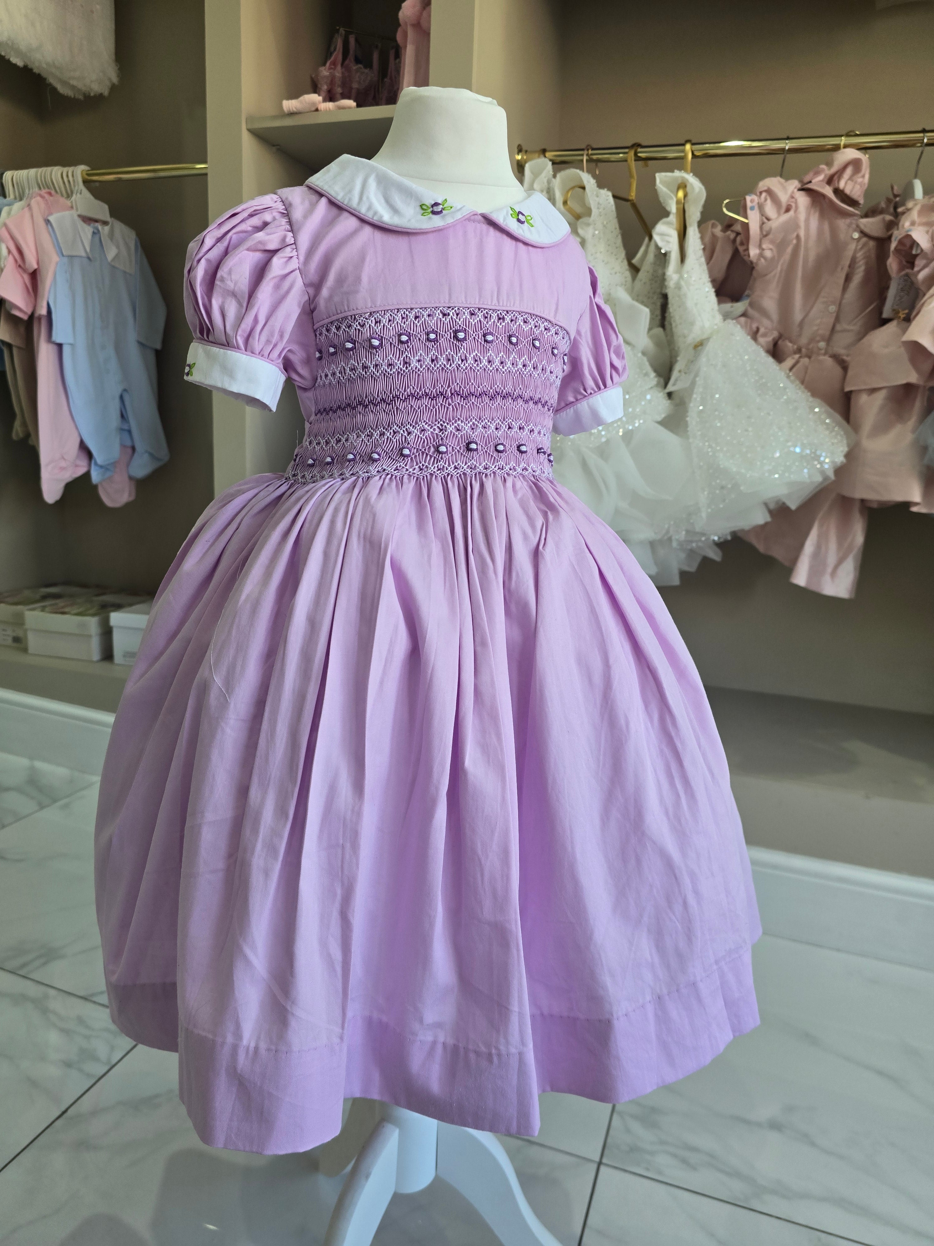 Pastel Lilac Vintage Smocked Girls Dress