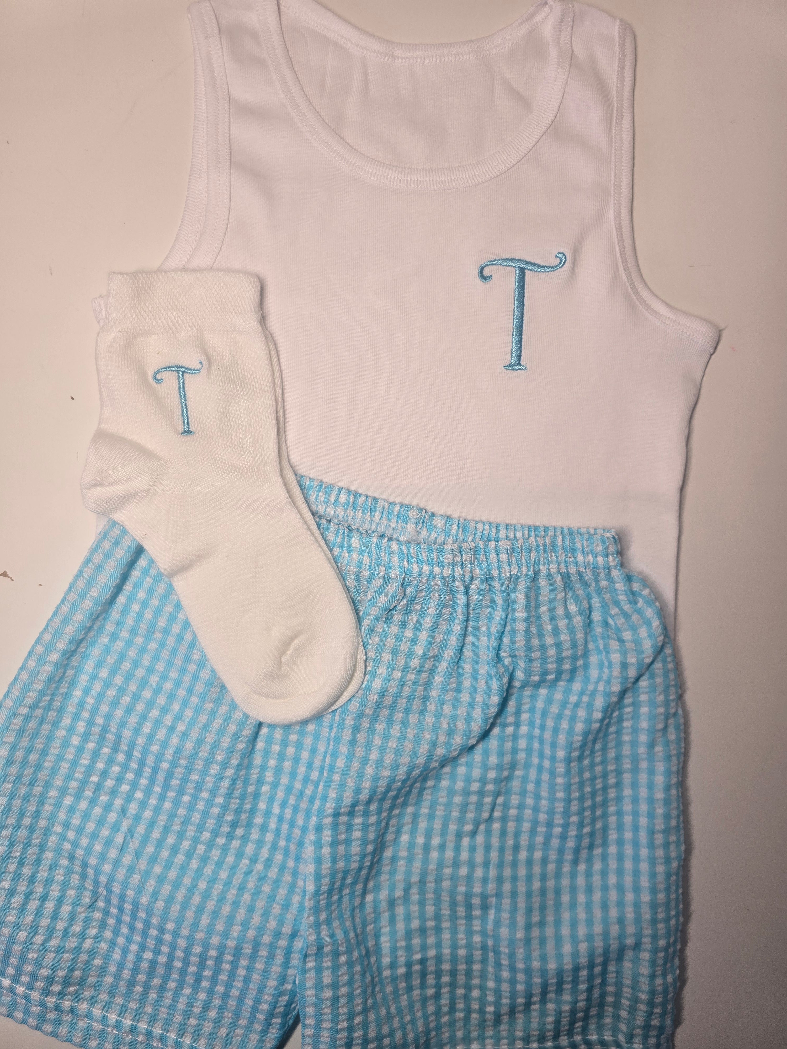 Boys Vest, Shorts and Socks Sets with Initial