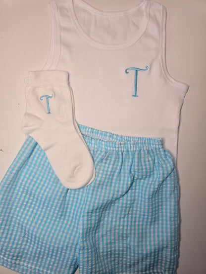 Boys Vest, Shorts and Socks Sets with Initial