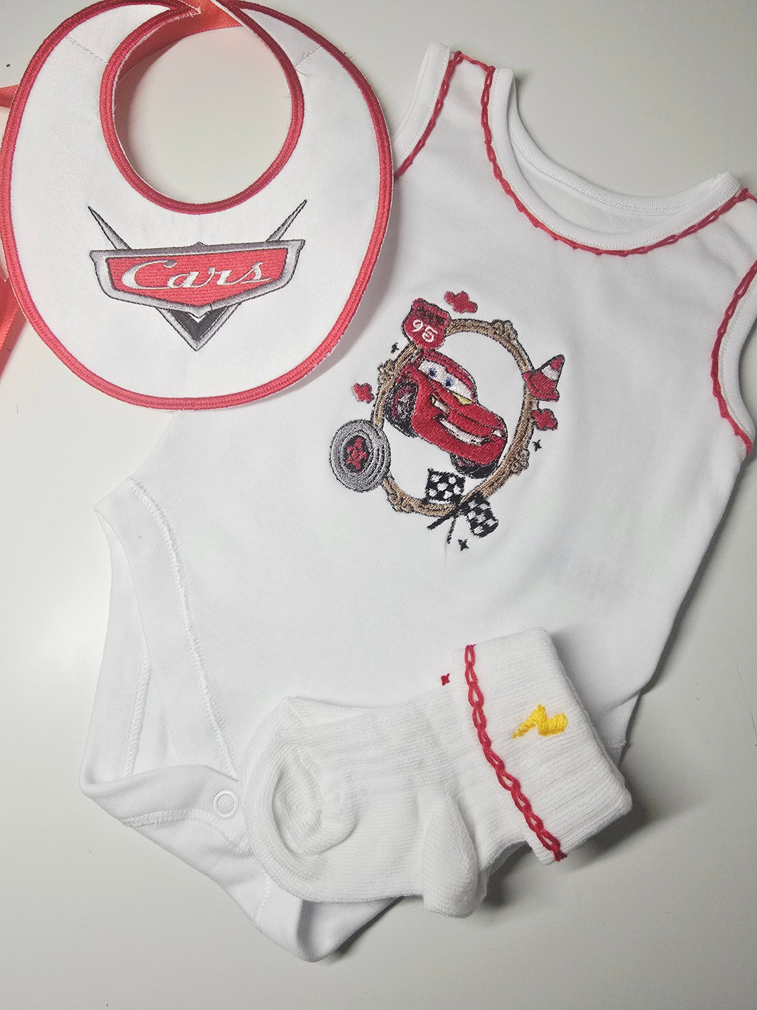 Cars Personalised Baby Vest Gift Set - Includes Vest, Socks and Bib