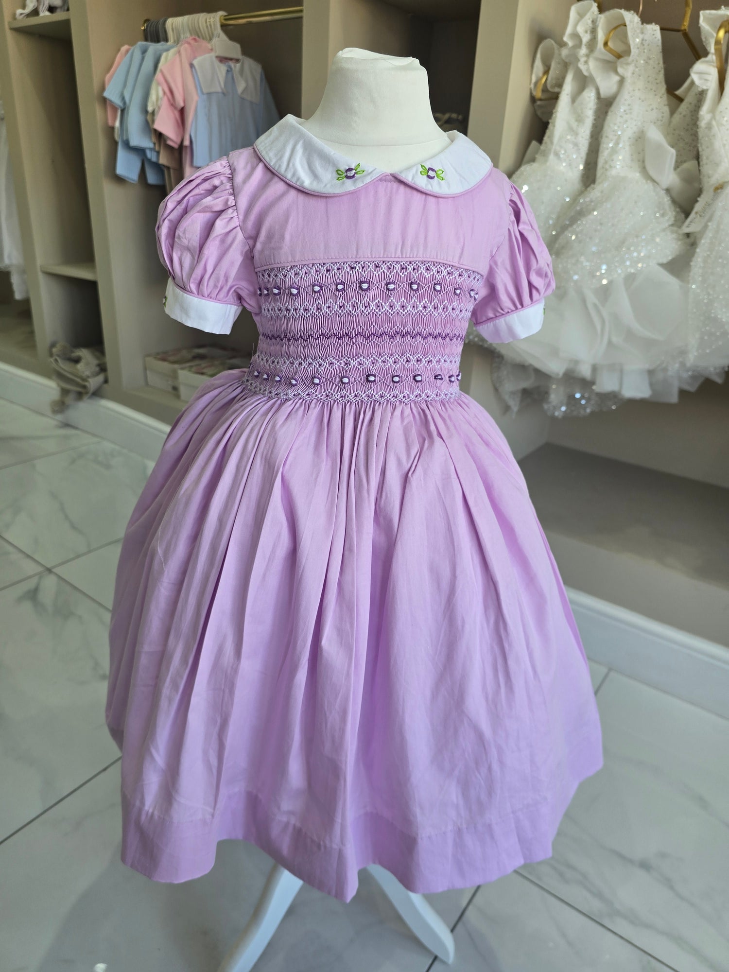 Pastel Lilac Vintage Smocked Girls Dress