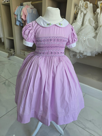 Pastel Lilac Vintage Smocked Girls Dress