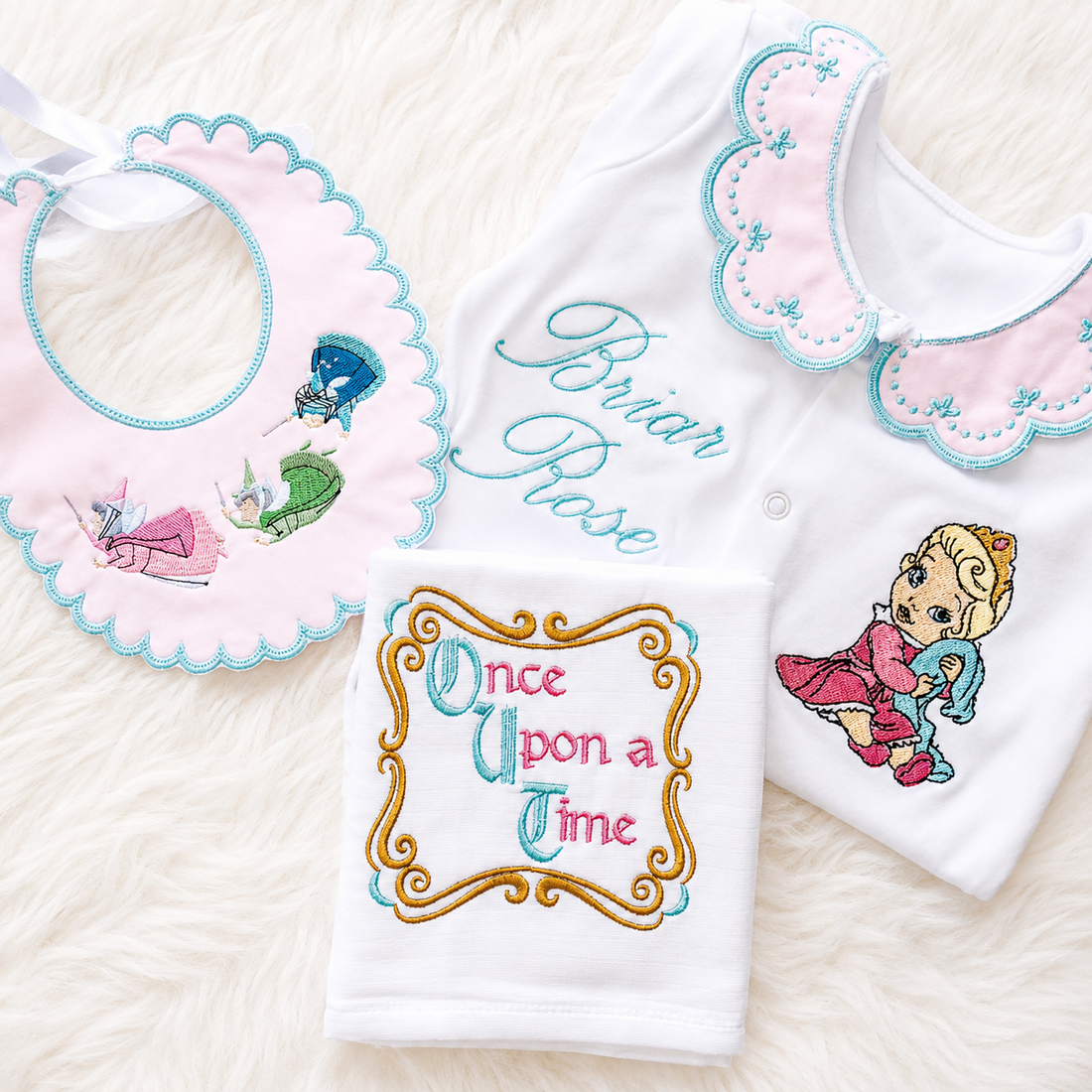 Conjunto personalizado de bebé Princesas y Hadas | Traje bordado para recién nacido para salir del hospital