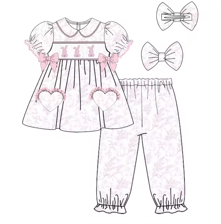 Girls Pink Toile Easter Pyjamas
