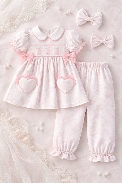 Girls Pink Toile Easter Pyjamas