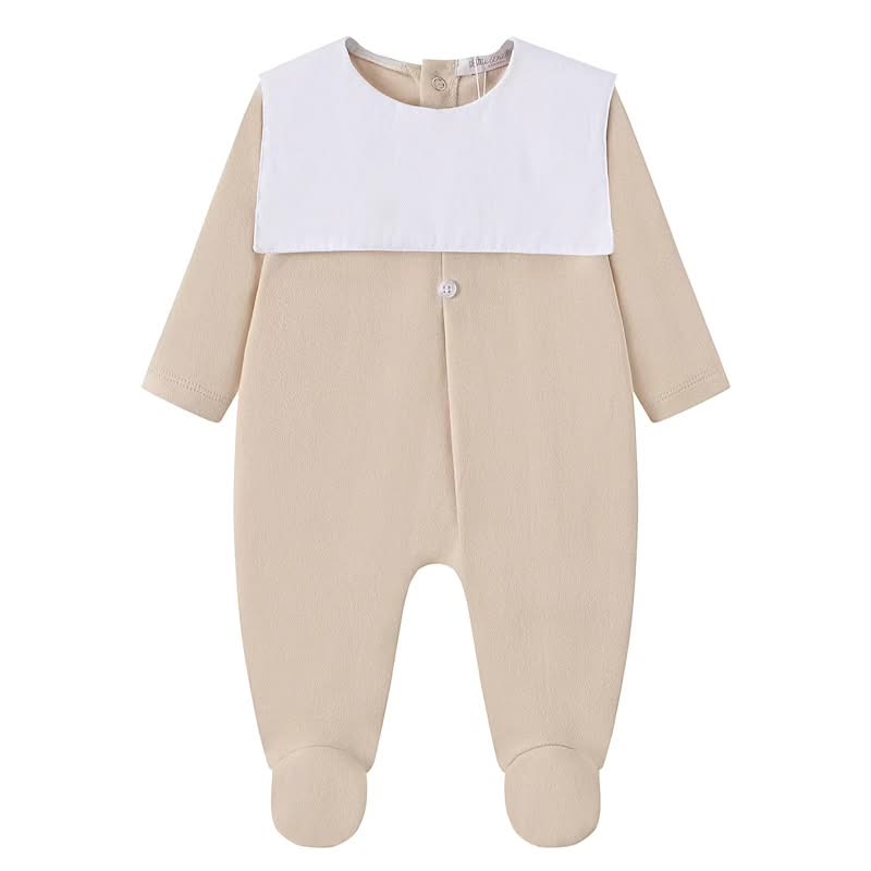 Pijama enterizo unisex con cuello cuadrado, color beige