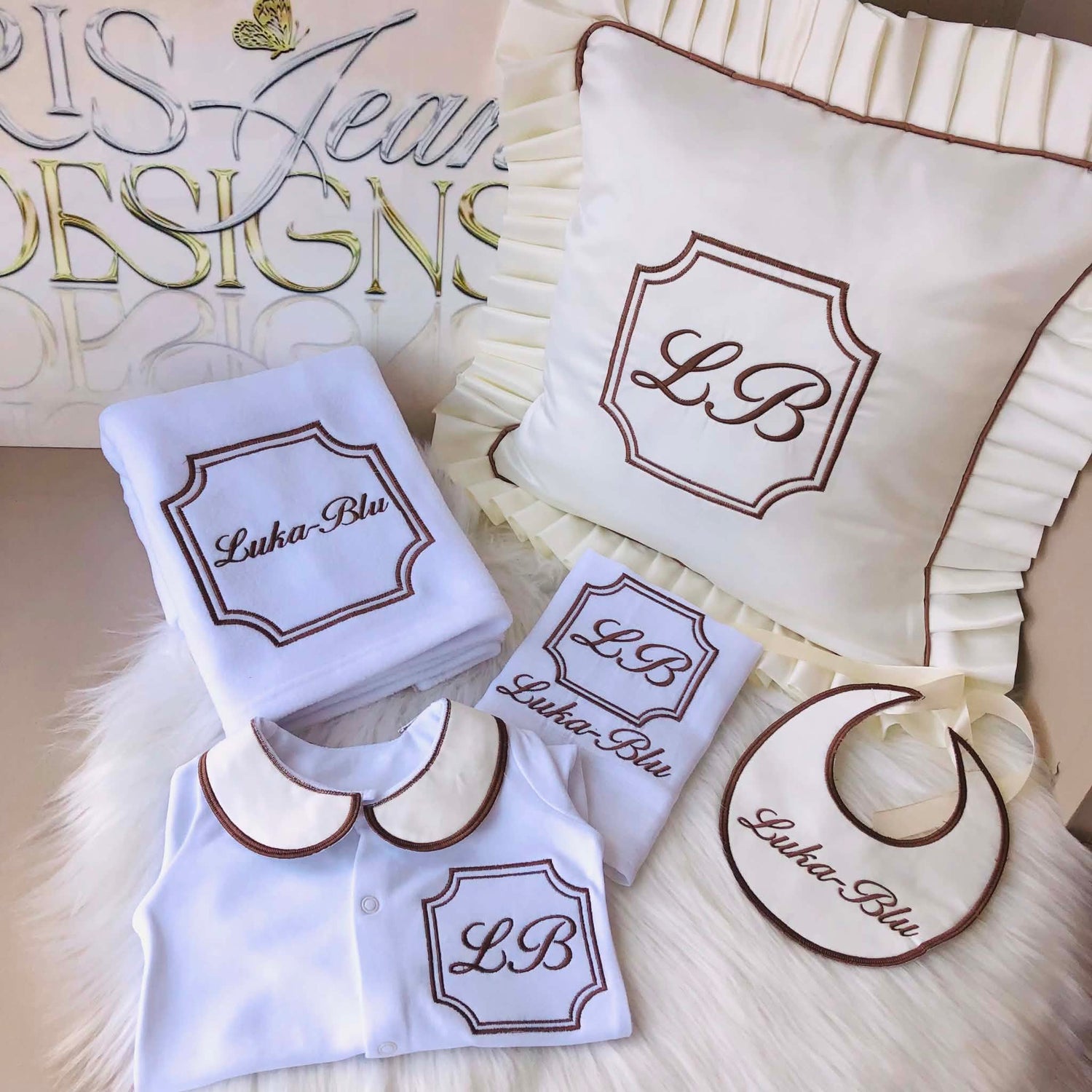 Boys Monogram Ivory, Bronze and White Full Hospital Set