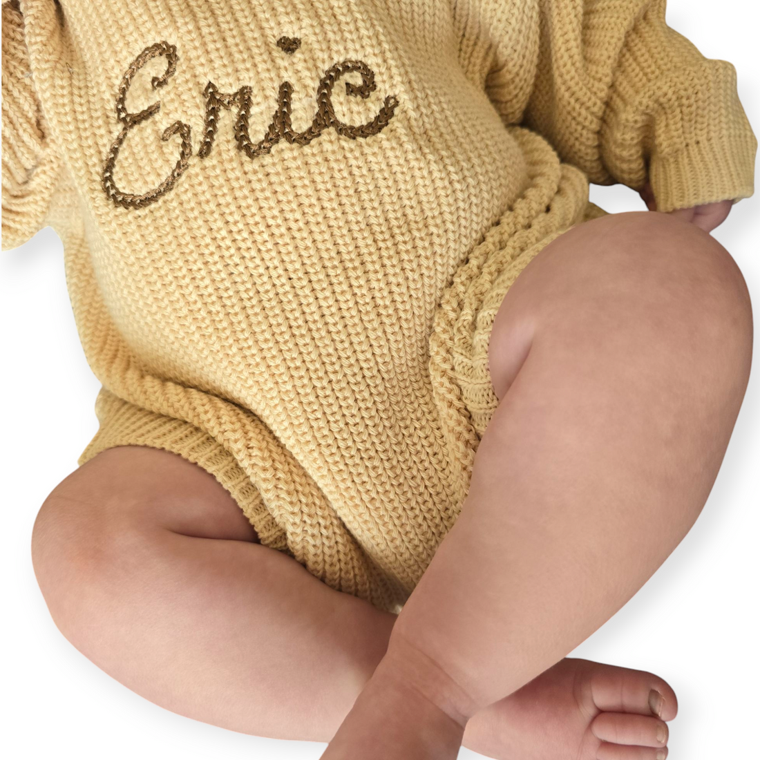 Knitted Romper with Stitched Style Embroidery
