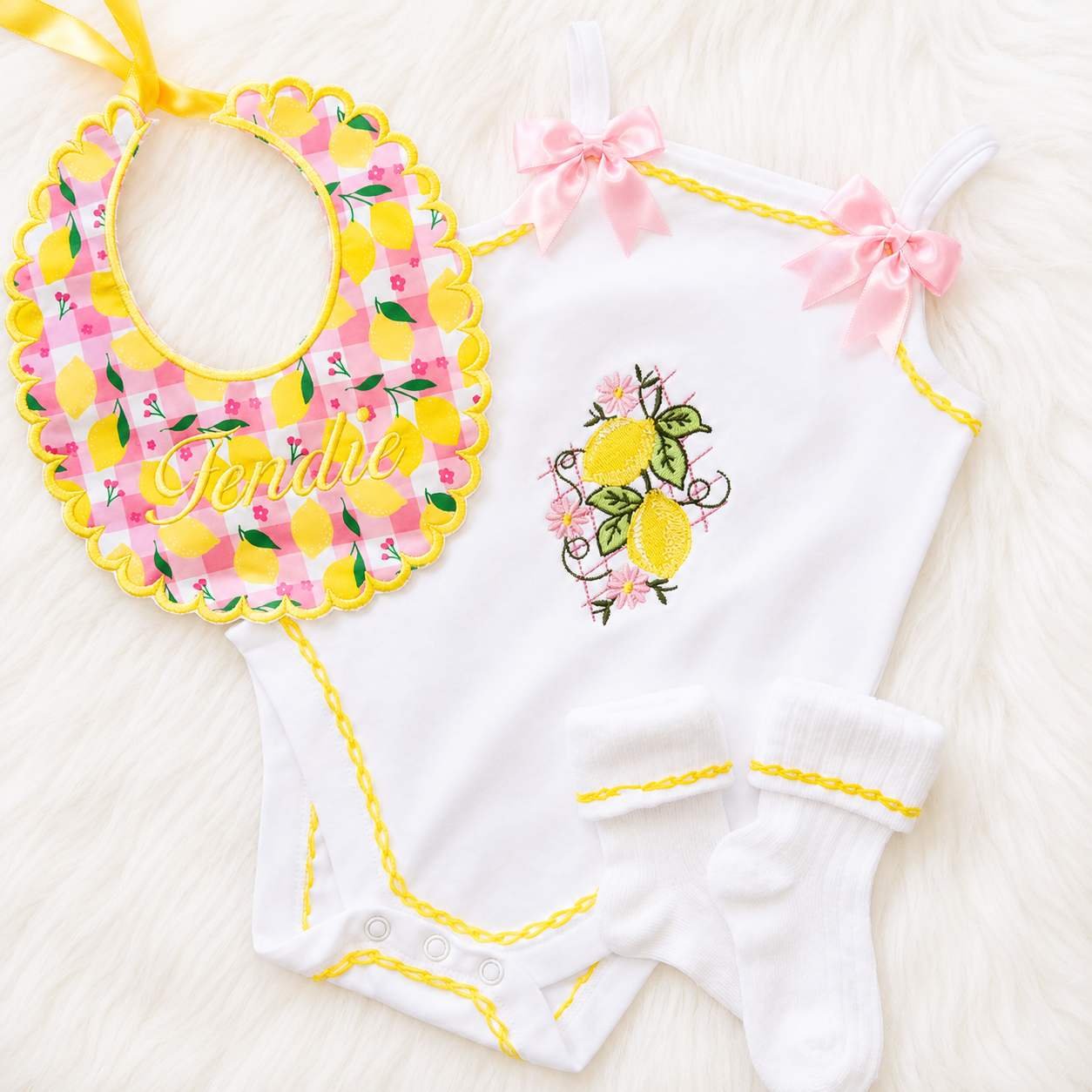 Personalised Lemon Baby Bodysuit Set | Embroidered Baby Gift | Iris Jean Designs