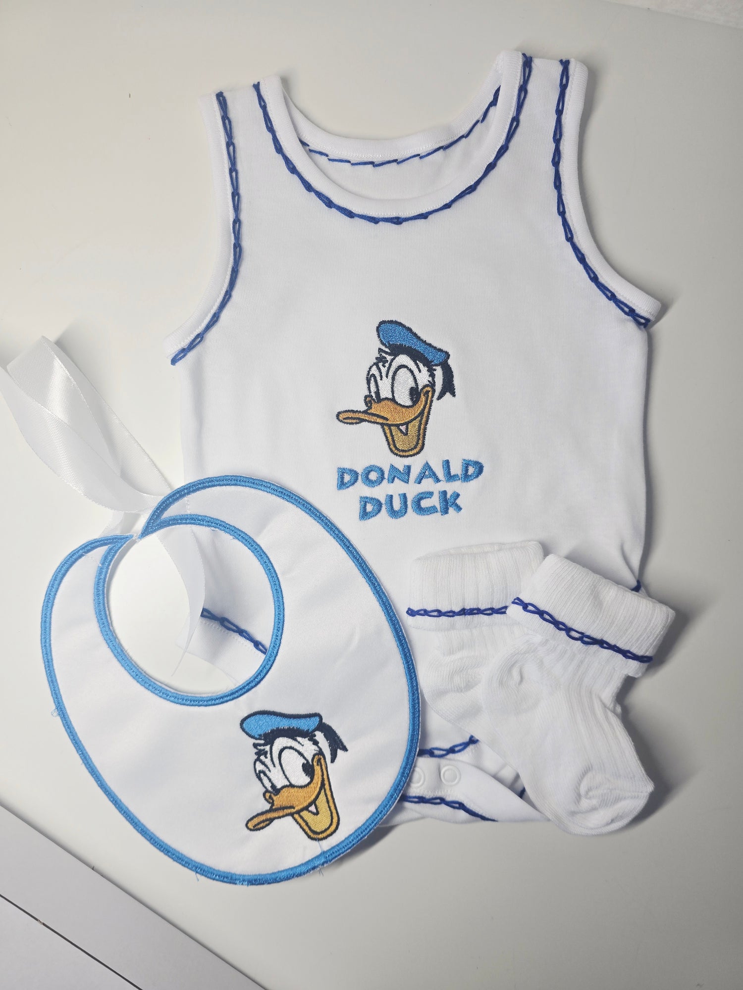 Boy Duck Embroidered Vest with Socks and Bib