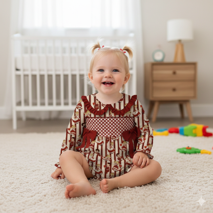 Girls Vintage Valentines Smocked Romper