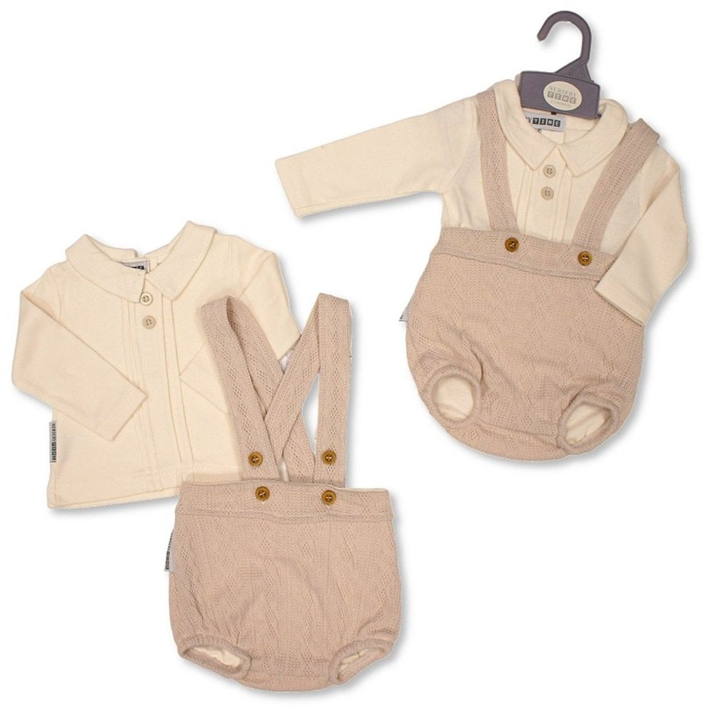 Baby Top and Knitted Pants with Braces in Taupe