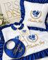 Personalised royal blue and gold boxing gloves baby full hospital set with babygrow, bib, muslin, blanket, cushion and tag
